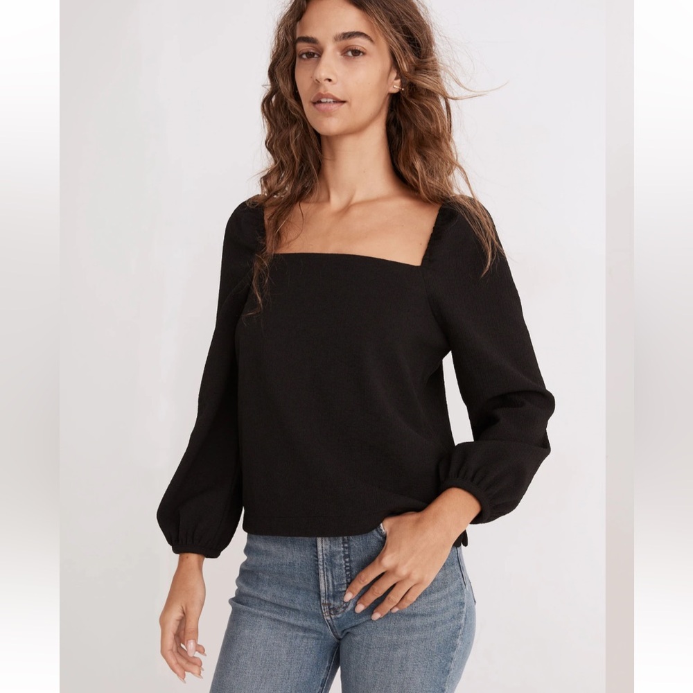 Madewell crepe square-neck puff sleeve top